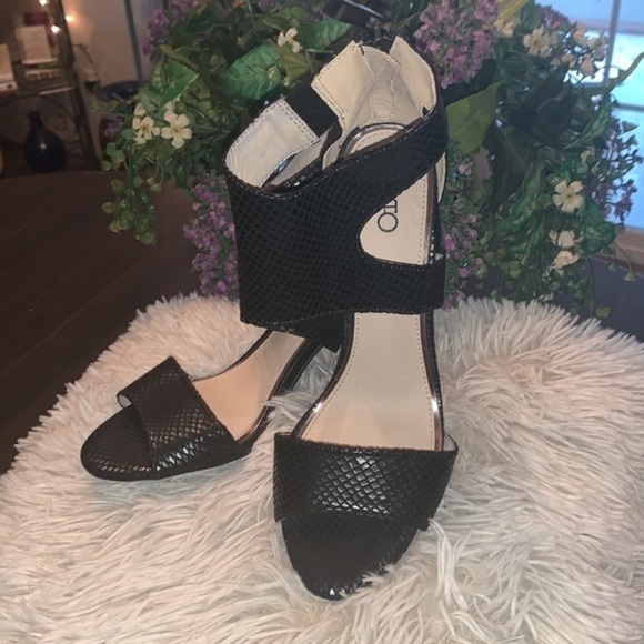 Cato Heels Ankle Strap Back Zip Black Snakeskin size 7 - Picture 8 of 8